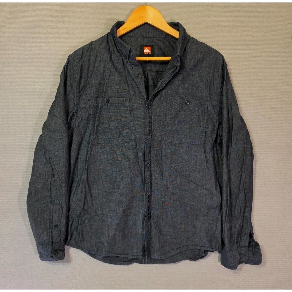 Quiksilver Mens Large Chambray Button Up‎ Shirt Long Sleeve Blue Gray Workwear